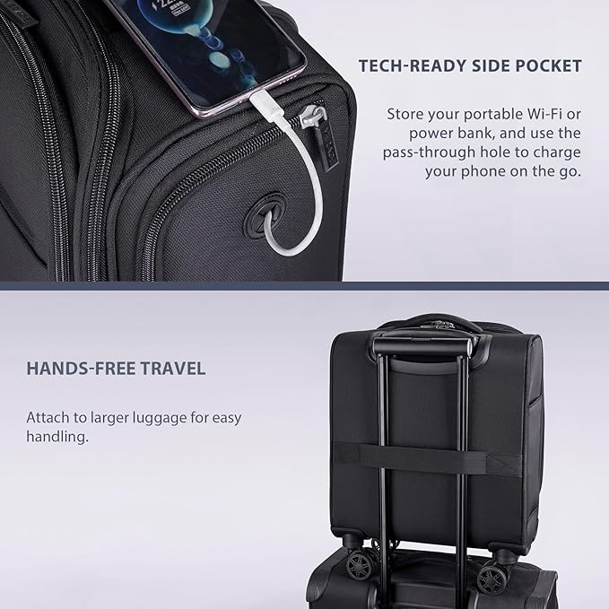 Verage Underseat Carry On Luggage with Wheels, 14.5-Inch Spinner Small Suitcase, Softside Lightweight Travel Bag for Men and Women, Airplane Carry On Bag, Black