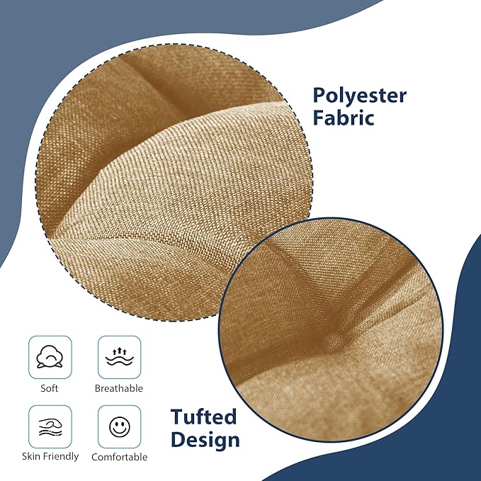 Chair Cushions for Dining Chairs, Seat Cushions for Kitchen Chairs, Indoor Seat Cushions with Ties, Tufted Foam Chair Pads, Non Slip Chair Cushions Set of 4, 15.5" x 15.5" x 4", Khaki