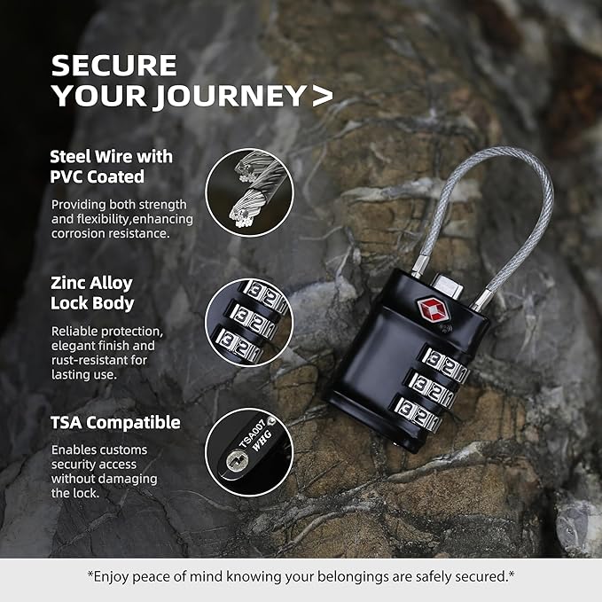 Luggage Locks TSA Approved Travel Essentials, TSA Locks for Luggage, 3 Digit Combination Padlock with Code, Combo Small Padlock for Suitcase, Backpack, Bag Zipper, Locker, Gun Case, 1-Pack