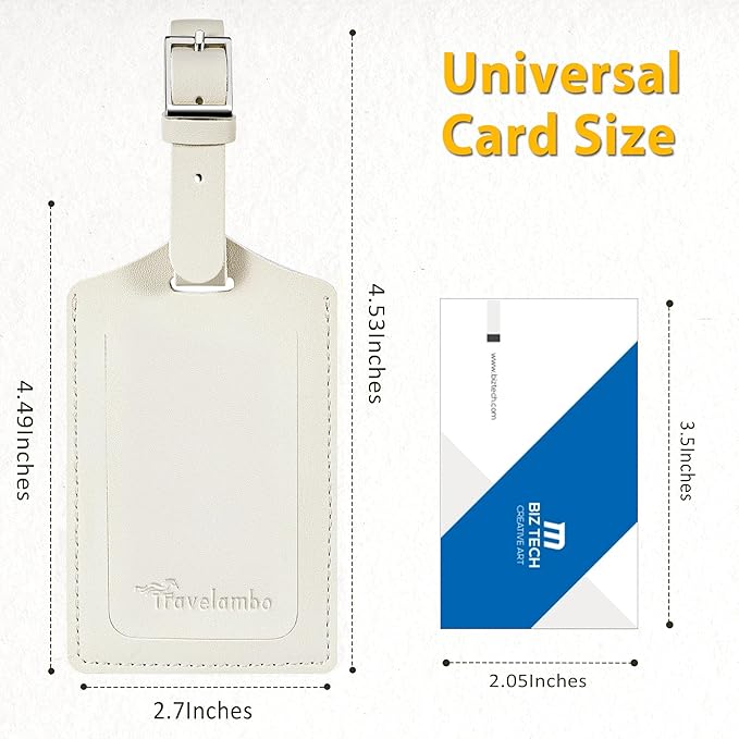 Travelambo Luggage Tags for Suitcases Faux Leather Privacy Protection 6 Pack Bag Tags Travel Accessories Essential, Ivory