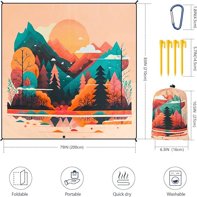 Beach Blanket Waterproof Sandproof Extra Large Beach Mat 79" X 83"/120"x108"for 1-8 Adults Quick Drying Durable Outdoor Picnic Mat for Beach Travel Camping Hiking