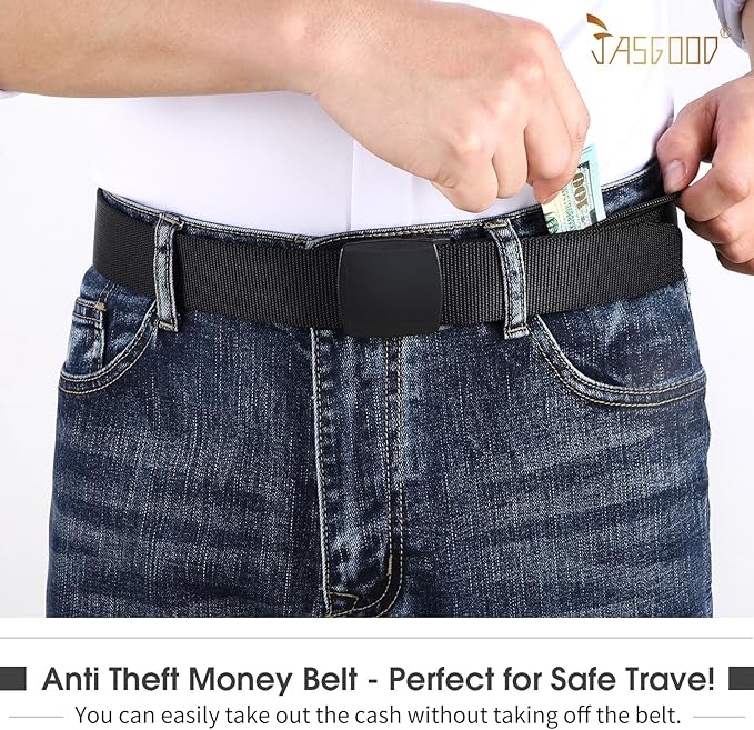 Travel Security Money Belt with Hidden Money Pocket - Cashsafe Anti-Theft Wallet Unisex Nickel free Nylon Belt by JASGOOD