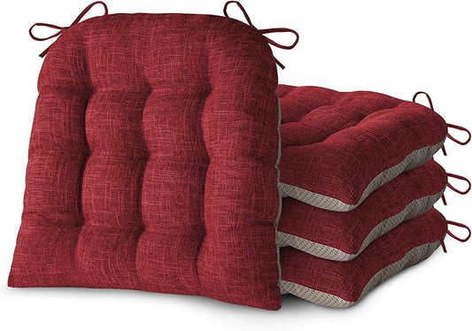 Chair Cushions for Dining Chairs Set of 4 Durable D-Shaped Seat Cushions with Non-Slip Backing Secure Ties Thick Cozy Seat Pad for Kitchen Dining Room Office(18x16.5x3in Burgundy)