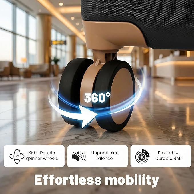 3-Piece Luggage Set with 20” Carry On,ABS Hardside Suitcase with Spinner Wheels & TSA Lock, Easy-Control Rolling Suitcase for Business Trips & Weekend Getaways (20/TB/DB Black)