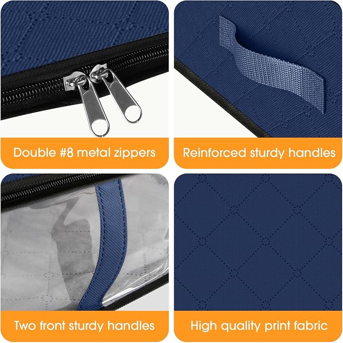 StorageRight Under Bed Storage Bags, 2 Pack, 40L, Blue | Breathable Non-Woven Fabric with a Clear Window and Zippered Top for Clothes, Comforters, Blankets and Seasonal Storage