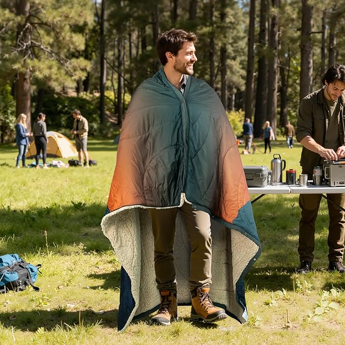 Outdoor Camping Blanket - Puffy Camping Blanket Packable,Sherpa Fleece Warm Blanket for Camping, Outdoors, Travel, Stadium, Festivals, Beach, Hammock 56"x 78" Machine Washable, DWR, Lightweight