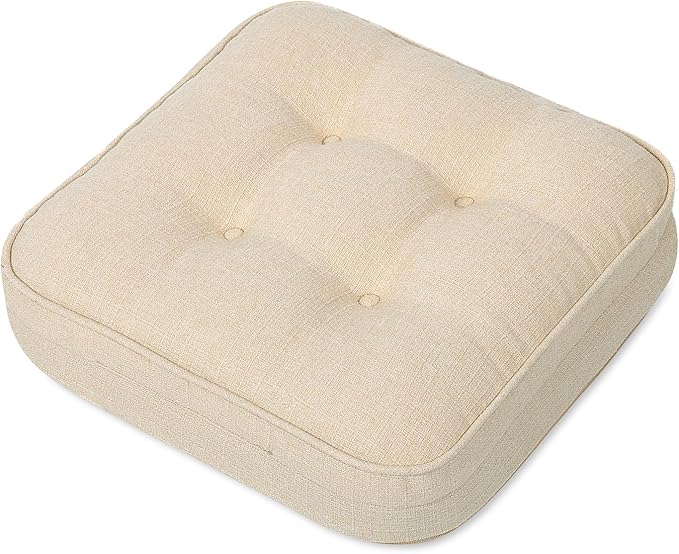 GOFORIT Chair Cushions,Tufted Shredded Memory Foam Chair Pads, Non-Slip Seat Cushions with Removable Cover, 16'' x 16'', Beige