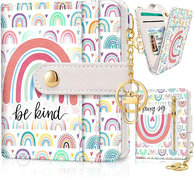Jogjam Rainbow Be Kind Rfid Women Wallet, Small Slim Thin Credit Card Wallet, PU Leather Bifold Cash Zipper Coin Pocket ID Window for Female Ladies Teen Girls Girly