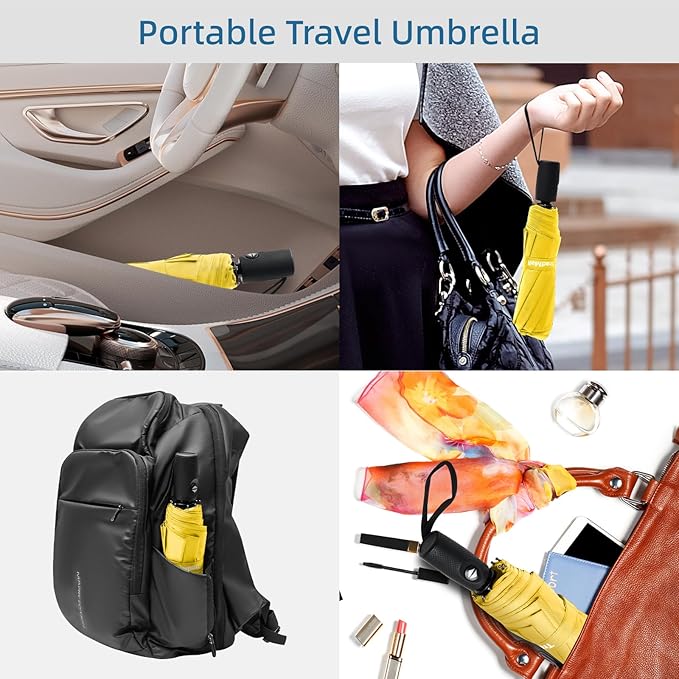 TradMall Travel Umbrella, 42/45 Inches Double Vented Canopy Windproof Automatic Strong Compact Folding Umbrellas for Rain Women and Men
