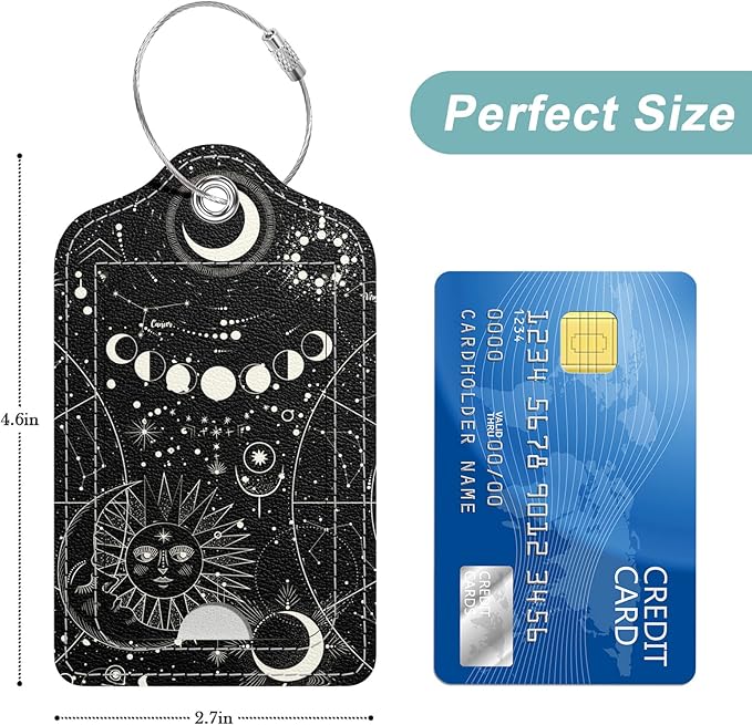 Rimilak 3 Pcs PU Leather Luggage Tags for Suitcase, Travel Cruise Luggage Tag with Privacy Flap, Name ID Label and Metal Loop for Women Men Baggage Handbag School Bag Backpack, Sun Moon