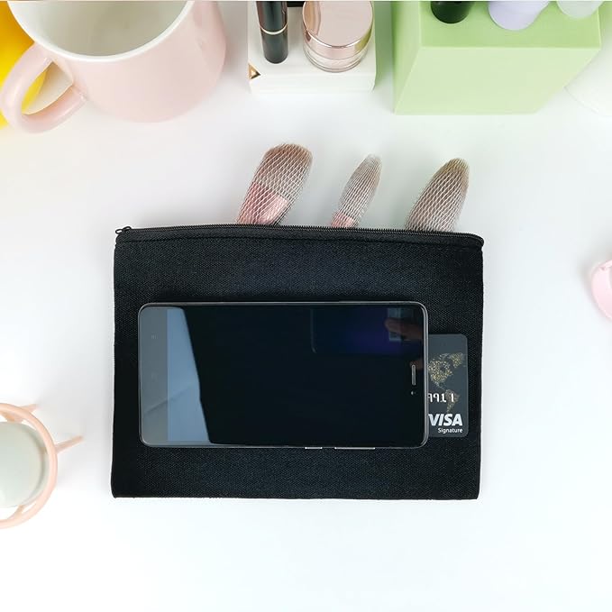 Koolmox Black Canvas Pouches Blank, 12PCS Canvas Zipper Pouch, 8x5 inch Plain Pencil Bag for Patches, Embroidery, Print Sublimation