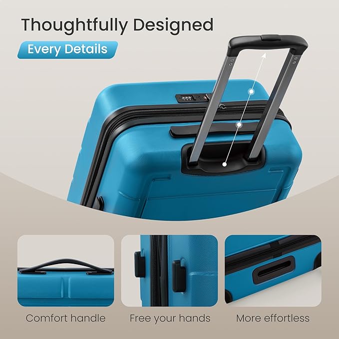 SHOWKOO Full PC Hardshell Luggage Sets, 20/24/28 In Suitcase with TSA Lock & Spinner Wheels, Lightweight Durable Travel Luggage
