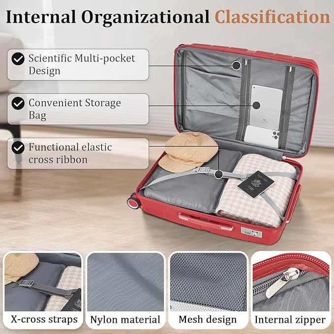 4 Piece Expandable Hardshell Pink Luggage Sets with Spinner Wheels, Lightweight Travel Suitcase Set with TSA Locks, 20 inch Carry On for Women (Wine Red, 4 Piece Set)