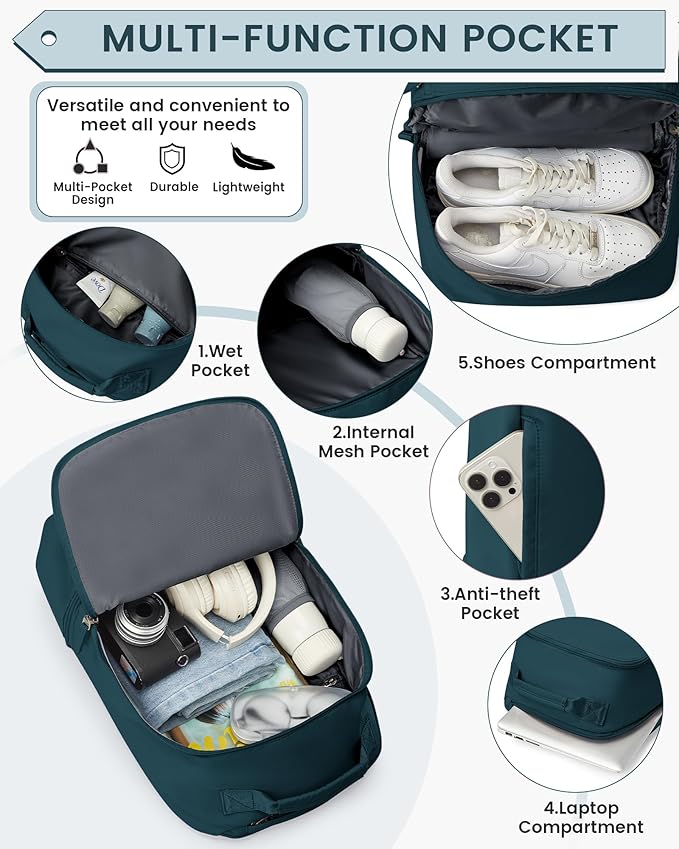 Gym Backpack for Women, Gym Bag with Shoe Compartment, Water Resistant Lightweight Sports Yoga Travel Backpack with Wet Pocket,Cheer Backpack,Blue