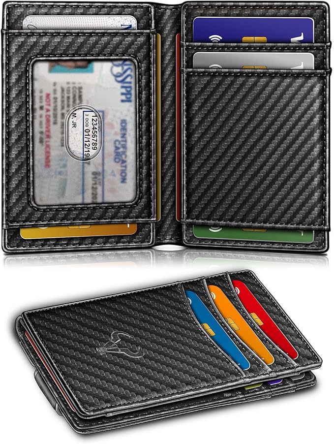 BULLIANT Magnetic Closure Slim Wallet-Genuine Leather Front Pocket Wallet for Men,RFID Blocking,Holds 12 Cards and Money Clip