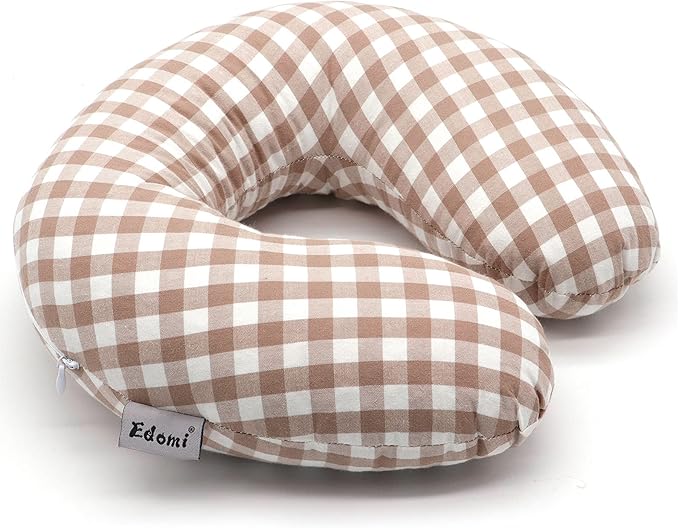 Buckwheat Neck Pillow, Comfortable U Shaped Travel Pillow Portable Pillow for Sleeping Recliner Chair Washable Pillowcase Buckwheat Hulls Filling (12x12 inch, Khaki)