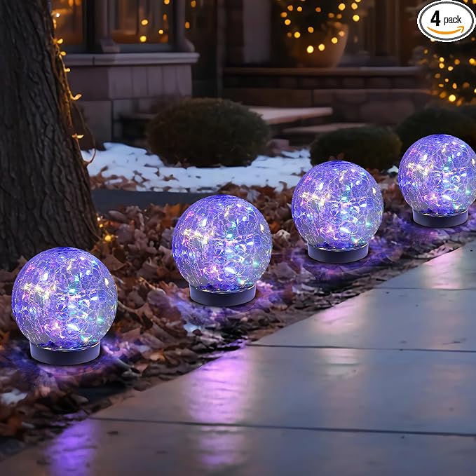 MLKNK Solar Globe Lights Outdoor Waterproof-Solar Balls-Solar Garden Lights-Orbs for Outside 4 Pack Cracked Glass Ball for Lawn Patio Yard Backyard Decorations | Solar Globe Lights for Outside 6 Pack Cracked Glass Ball for Lawn Patio Yard Backyard Deco...