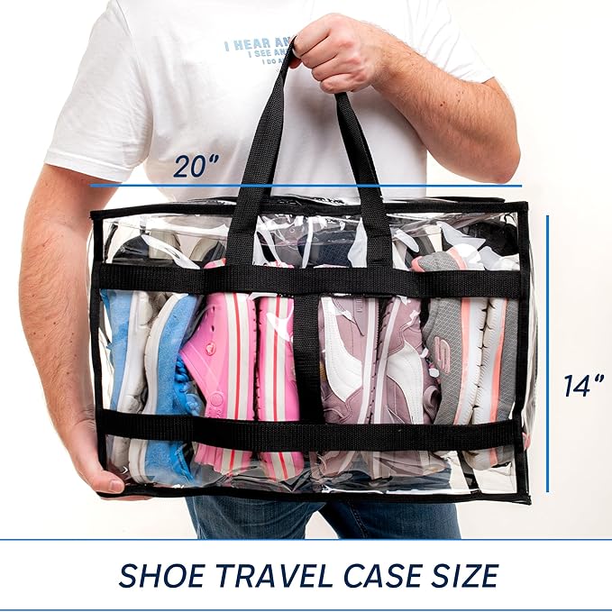 Shoe Travel Bag for Shoes - Travel Shoe Organizer - Portable Luggage Shoes Carrier Sneaker Bag - Shoe Storage Case (Clear, 8 Pairs)