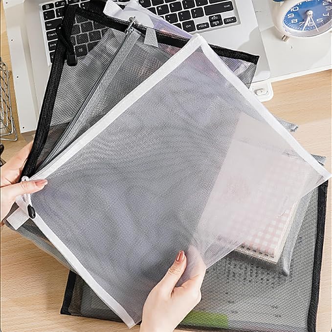OZY 10 Pieces Nylon Zipper Mesh Pouch,Cosmetic Bags,Zipper Bags for Organizing Storage,Puzzle, Board Games,Multipurpose Travel Bags and Office Supplies (A5 White)