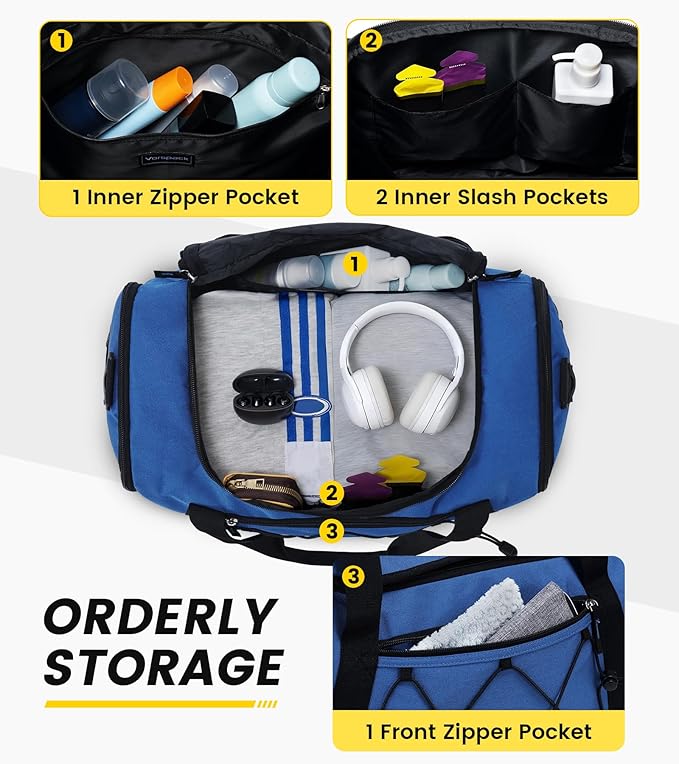 Vorspack Gym Bag for Men - 18 Inches Duffle Bag for Travel Duffel Bag with Shoe Compartment Lightweight Travel Bag for Gym Sports Overnight Weekender - Blue