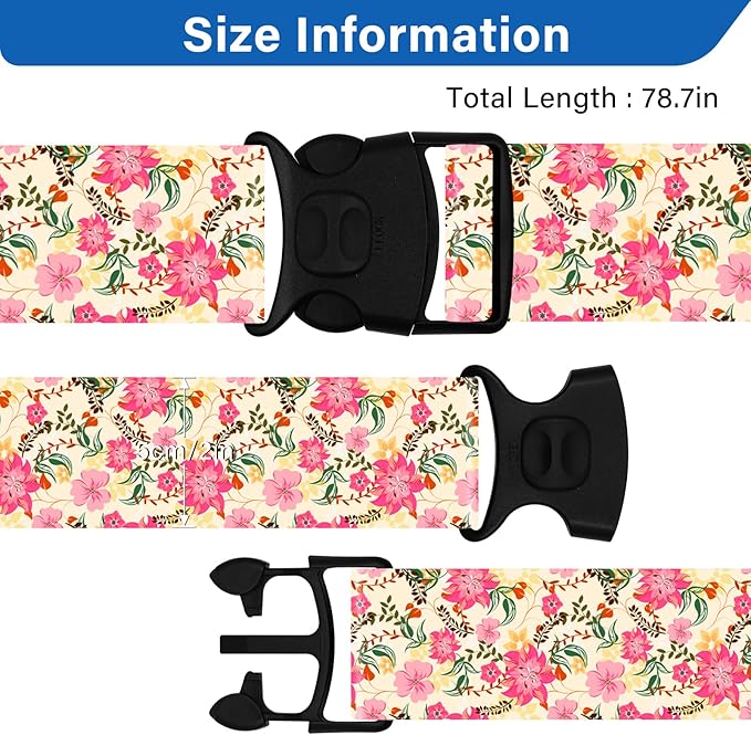 Luggage Straps for Suitcases, Travel Adjustable Belt with Quick Release Buckle, Heavy Duty Nylon Bag Packing Strap, Unique Bright Identifiers Business Travel Accessories (2 Pack) - Pink Flowers