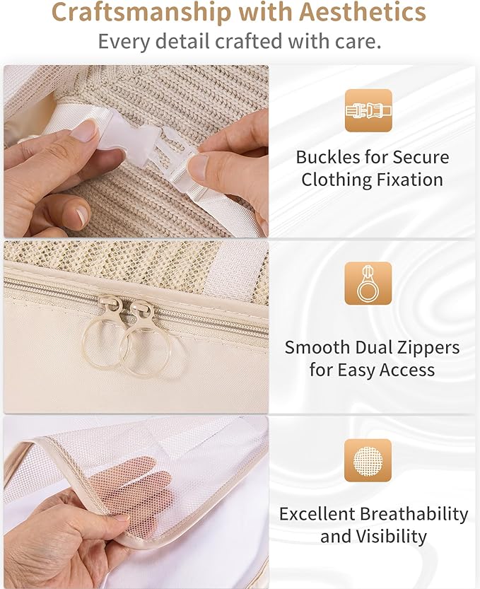 Packing Cubes 11 Set, Suitcase Organizers, Luggage Organizer Bags for Travel, Packing Cubes for Travel, with Toiletry Bag, Travel Essentials,Beige
