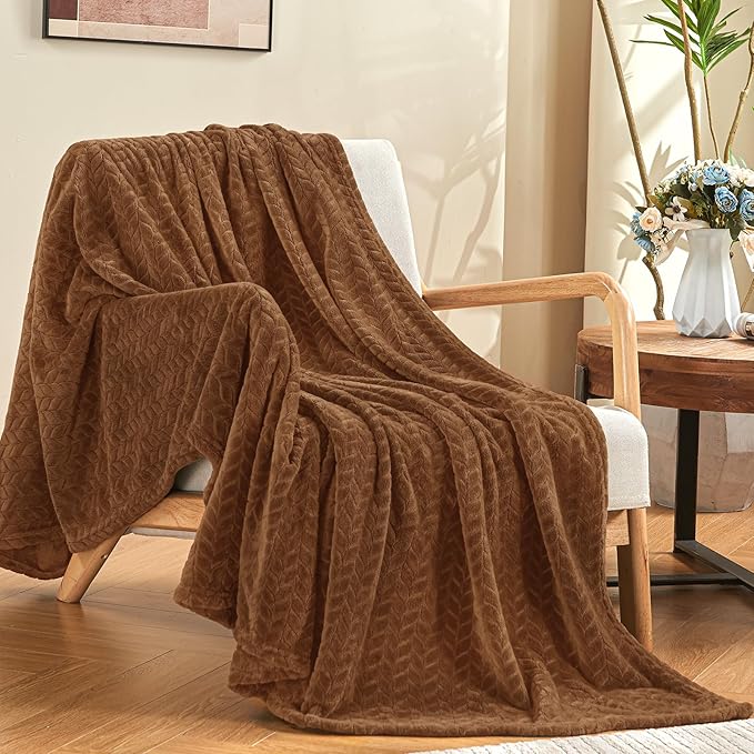 inhand Dark Brown Fleece Queen Blanket for Bed, Super Soft Flannel Cozy Blankets for Adults, Lightweight Leaves Pattern Fuzzy Blanket for Office,Warm Plush Blankets for All Season, 90x90 Inches