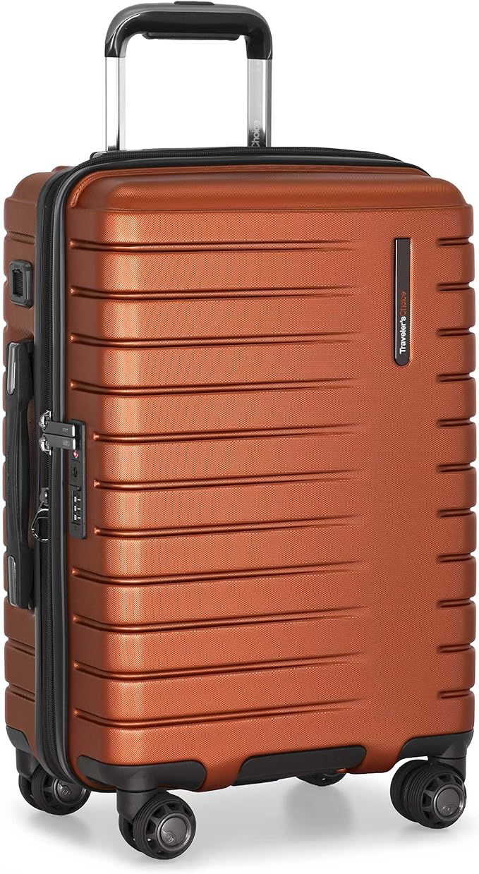 Traveler's Choice Archer Polycarbonate Hardside Spinner Luggage Set, Tie Down Straps, Orange, Carry-On 21-Inch