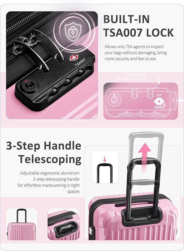 Carry on Luggage 2 Piece（20in/24inch - Airline Approved Suitcases with Spinner Wheels, Built-In TSA Lock，Hard Shell Expandable Suitcases