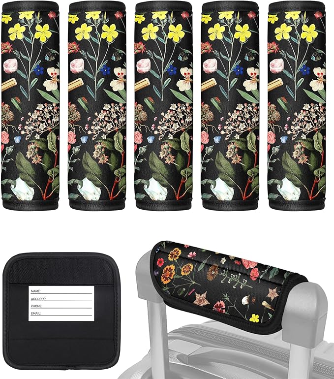 Slohif Luggage Handle Wrap 5Pcs Suitcase Identifier - Bag Strap Cover for Bogg Travel Accessories Easy Identification Bright Marker Sleeve Grips Comfort Neoprene Concealed Tag for Airport Flower