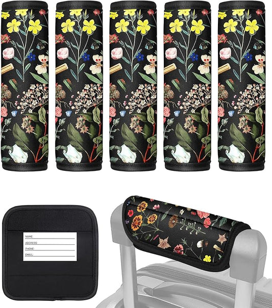 Slohif Luggage Handle Wrap 5Pcs Suitcase Identifier - Bag Strap Cover for Bogg Travel Accessories Easy Identification Bright Marker Sleeve Grips Comfort Neoprene Concealed Tag for Airport Flower