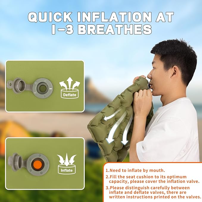 Inflatable Seat Cushion, Lightweight Camping Air Sitting Pad with Repair Cloths, Waterproof Air Cushion, Portable Air Seat Cushion for Climbing Hiking Office Airplane Car Stadium Seat
