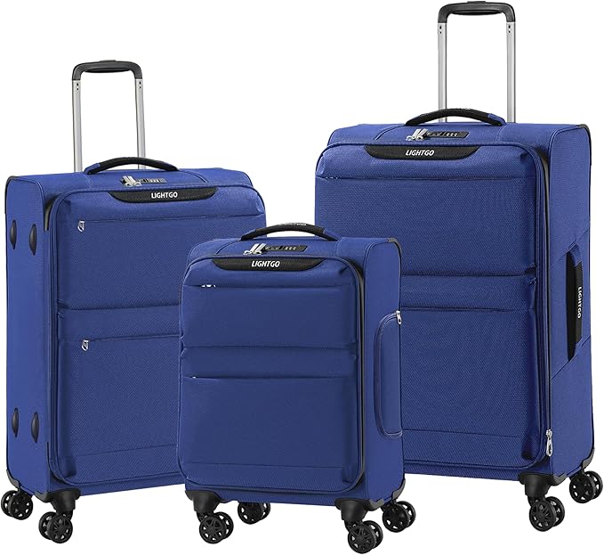 LIGHTGO 3 Piece Set Ultra Lightweight Softshell Suitcase with TSA Lock & 360° Silent Wheels - Water-Resistant, Expandable Luggage in 20in, 24in, 28in Sizes for Easy Travel(Navy Blue)