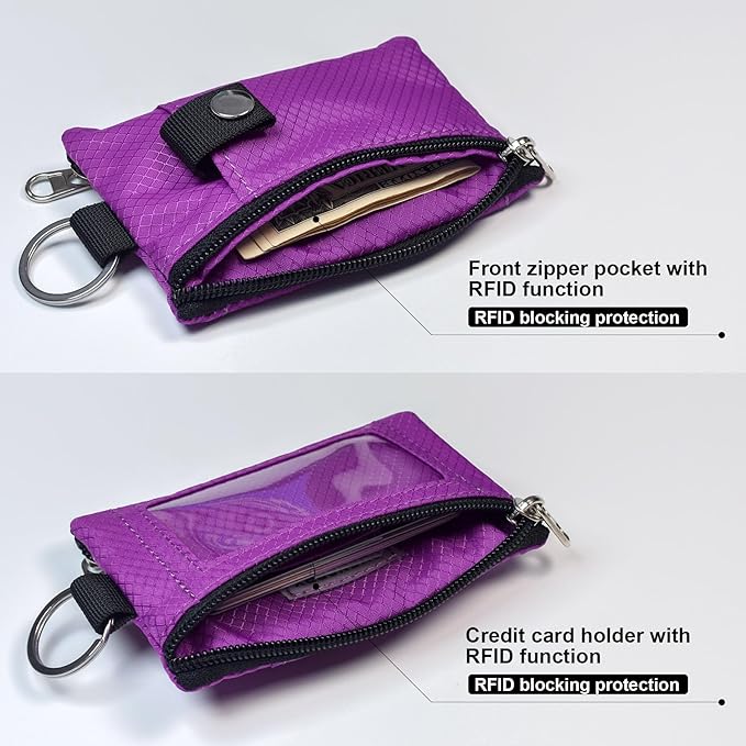 CHENSPRX Minimalist RFID Blocking Small Wallet with ID Window,WaterResistant Zip Id Case Wallet with Lanyard Keychain for Cards,Cash,Travel,Women,Men