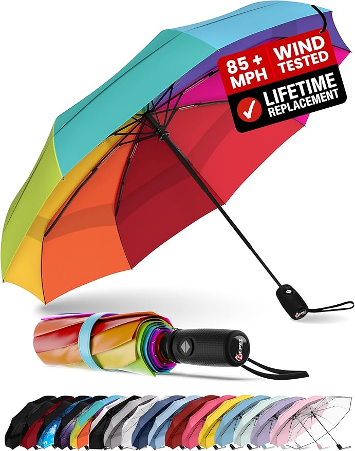 REPEL Windproof Travel Umbrella - Compact & Withstands Winds up to 85MPH , Strongest Premium Auto Folding Umbrella for Rain and Sun - Durable, Light & Portable for Women & Men , Fits Backpack & Cars