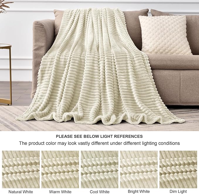 BEDELITE Fleece Blanket Twin Size – 3D Ribbed Jacquard Soft and Warm Decorative Fuzzy Blankets – Cozy, Fluffy, Plush Lightweight Throw Blankets for Couch, Bed, Sofa(Beige, 60x80 inches)