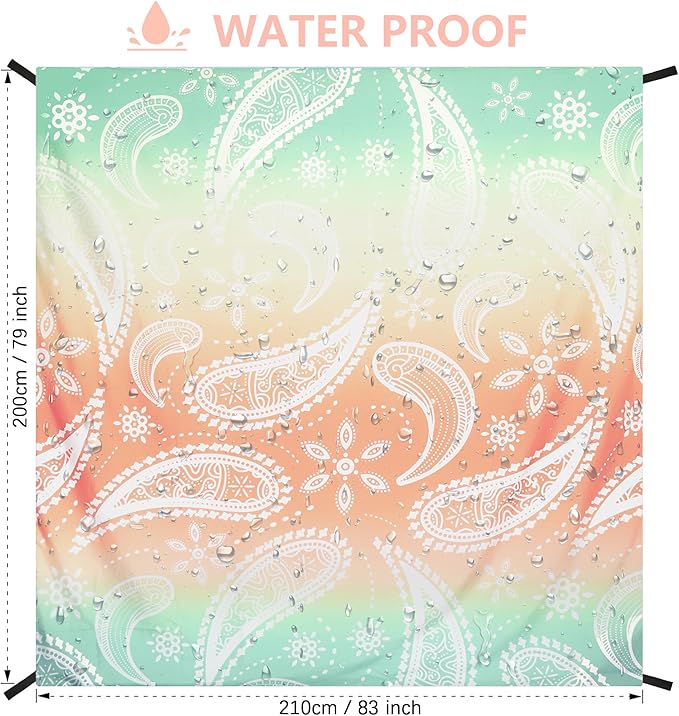 Beach Blanket Sandproof Extra Large Beach Mat Adults Waterproof Quick Drying Sand Free Mat Made by Premium Polyester with 4 Stakes & 4 Corner Pockets for Outdoor Travel Camping Hiking