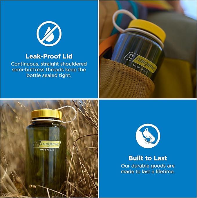 Nalgene 32 oz Wide Mouth Water Bottle | BPA-Free, Durable & Leak Proof, Lightweight Bottle for Hiking & Gym, Work & Travel