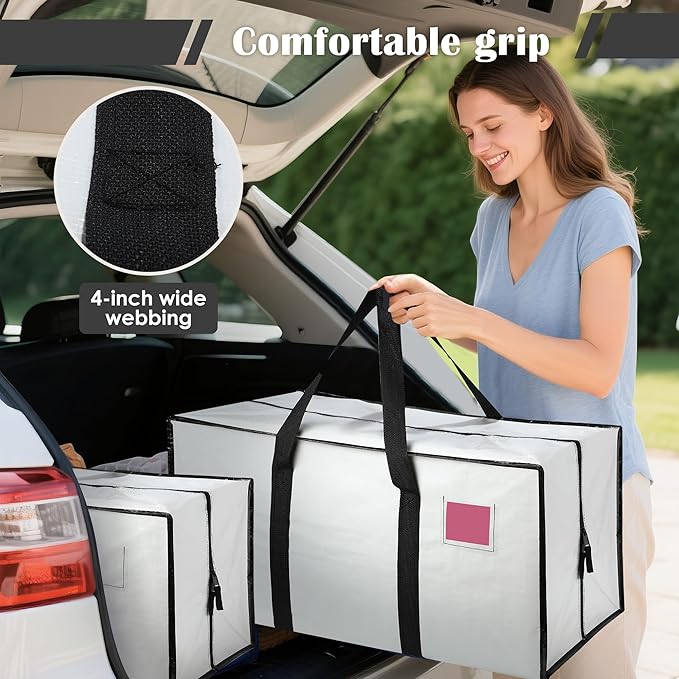 6 Pack Extra Heavy Duty Large Moving Bags with Reinforced Zipper & Wide Handles, Waterproof Storage Bins for Clothes, College Dorm, Travel, and Home Organization, White