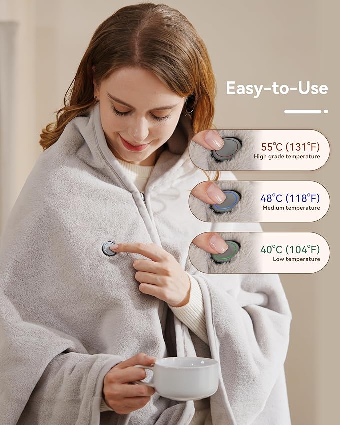 Cordless Heated Blanket, Battery Operated & Rechargeable Throw – Portable Electric Blanket with Far-Infrared Heating, Faux Rabbit Fur, 9000mAh Battery Powered, Travel, Office & Outdoor Use