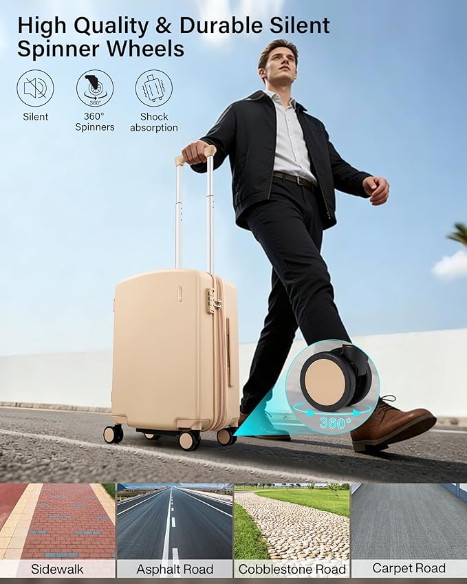 Hanke Expandable Carry On Luggage 22x14x9 Airline Approved, 20 Inch Hard Shell Suitcases with Wheels, Lightweight Travel Luggage Carry On Suitcase for Woman & Men with Tsa Lock(Cuba Sand)