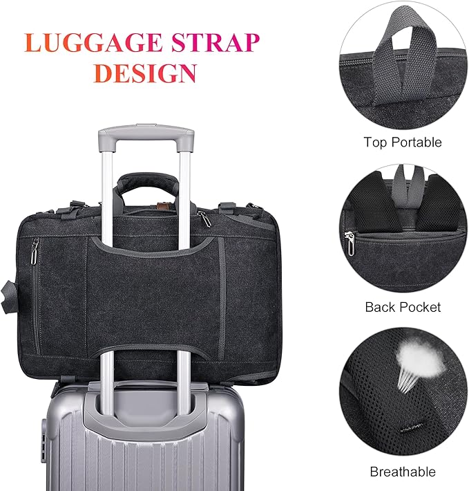 WITZMAN Canvas Travel Backpack for Men Large Laptop Backpack Fit 16 inch Carry-on Airline Approved Convertible Shoulder Rucksack(A6617-3 Black)