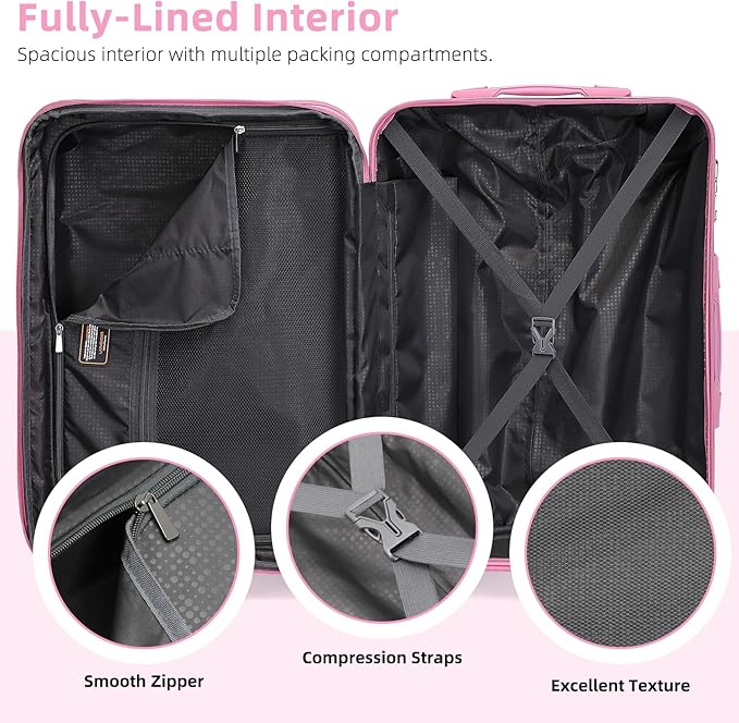 LARVENDER Luggage Sets 3 Piece, 20 Inch Carry on Luggage 22x14x9 Airline Approved Hardside PC+ABS Suitcase Set with Spinner Wheels TSA Lock, Lightweight Luggage Set for Women, Peach Sparkling