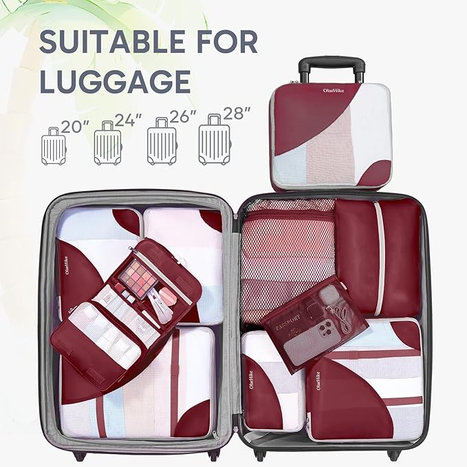 10 Set Packing Cubes for Travel, Gifts for Women Mom,Anti-Tearing Suitcase Organizer for Luggage with Shoe & Hanging Toiletry Bag,OlarHike Vacation Essentials & Accessories for Cruise Ship