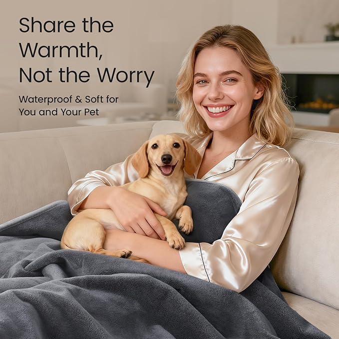 LOOBANI Waterproof Throw Blanket for Couch: Reversible Leakproof Couch Blanket 40" x 60", Soft Flannel & Coral Fleece Bed Blanket Stain-Proof for Sofa Cover, Pet Accidents, Travel, Grey