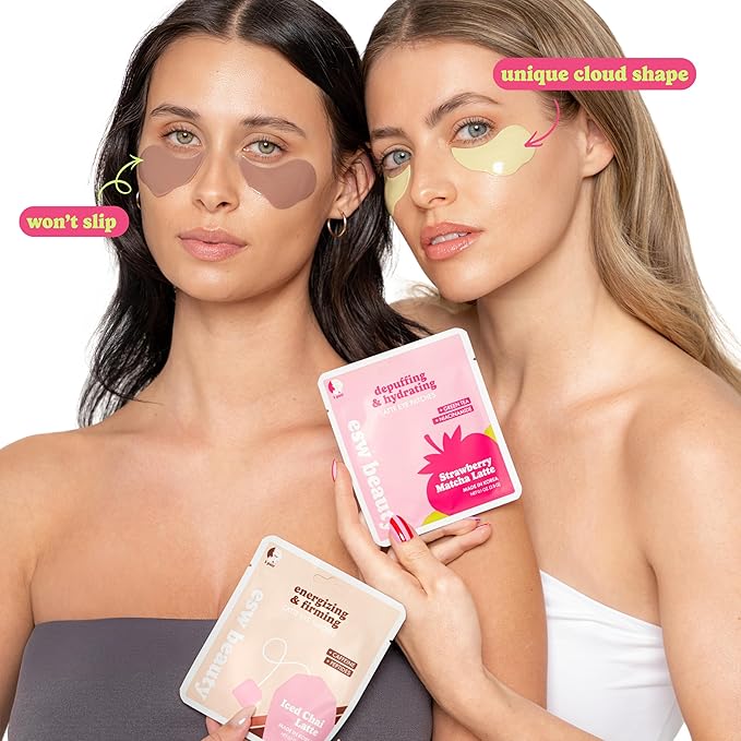 ESW Beauty Strawberry Matcha Latte Under Eye Patches (5-Pack) – Depuffing & Hydrating – Vegan Hydrogel with Green Tea for Refreshing, Nourished Under Eyes