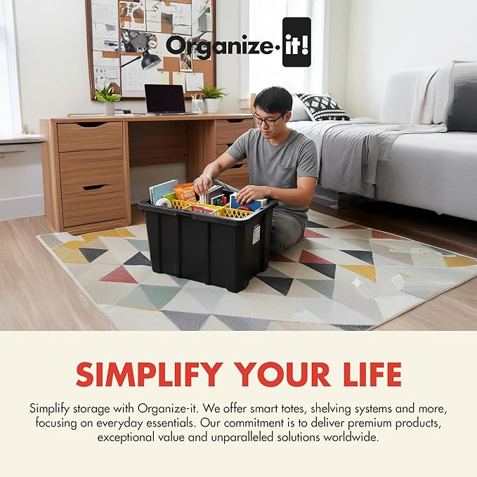 ORGANIZE-IT! 8 Pack 6 Slot Tote Dividers, Durable Plastic Stationery Customizable Organizers for 27 Gallon Storage Containers, Yellow