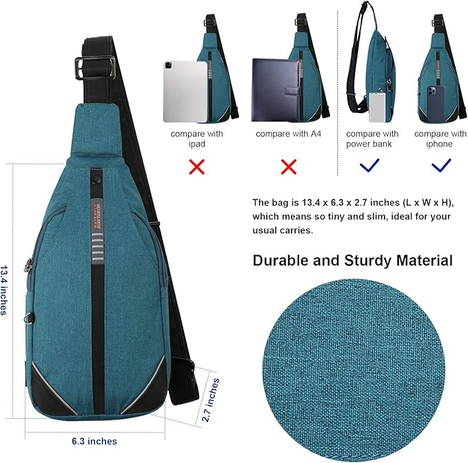 WATERFLY Tiny Crossbody Sling Backpack Anti Theft Backpack for Traveling Chest Shoulder Bag (Teal Blue)
