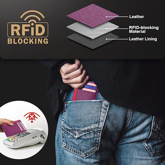 Travelambo Slim Wallet Front Pocket Minimalist Leather RFID Blocking Medium Size