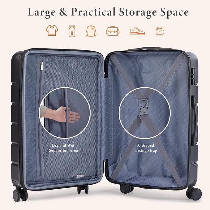Sweetcrispy Carry on Luggage, Hard Shell ABS Suitcase with Double Spinner Wheels, Lightweight Expandable Rolling Suit Case with TSA Lock, 20 Inch Bronze Black
